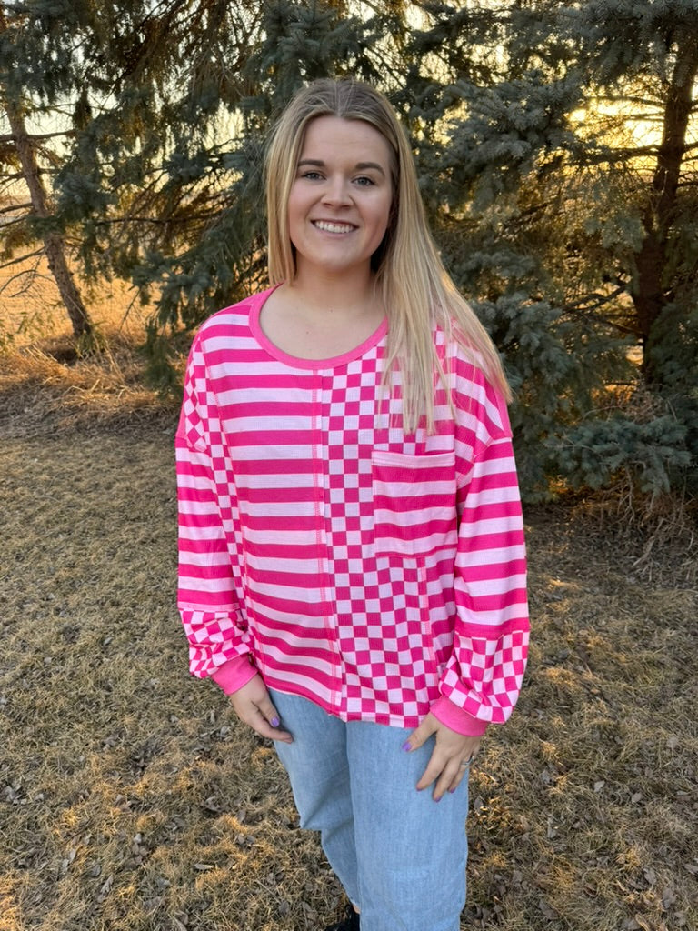 Evan Checkered Striped Top