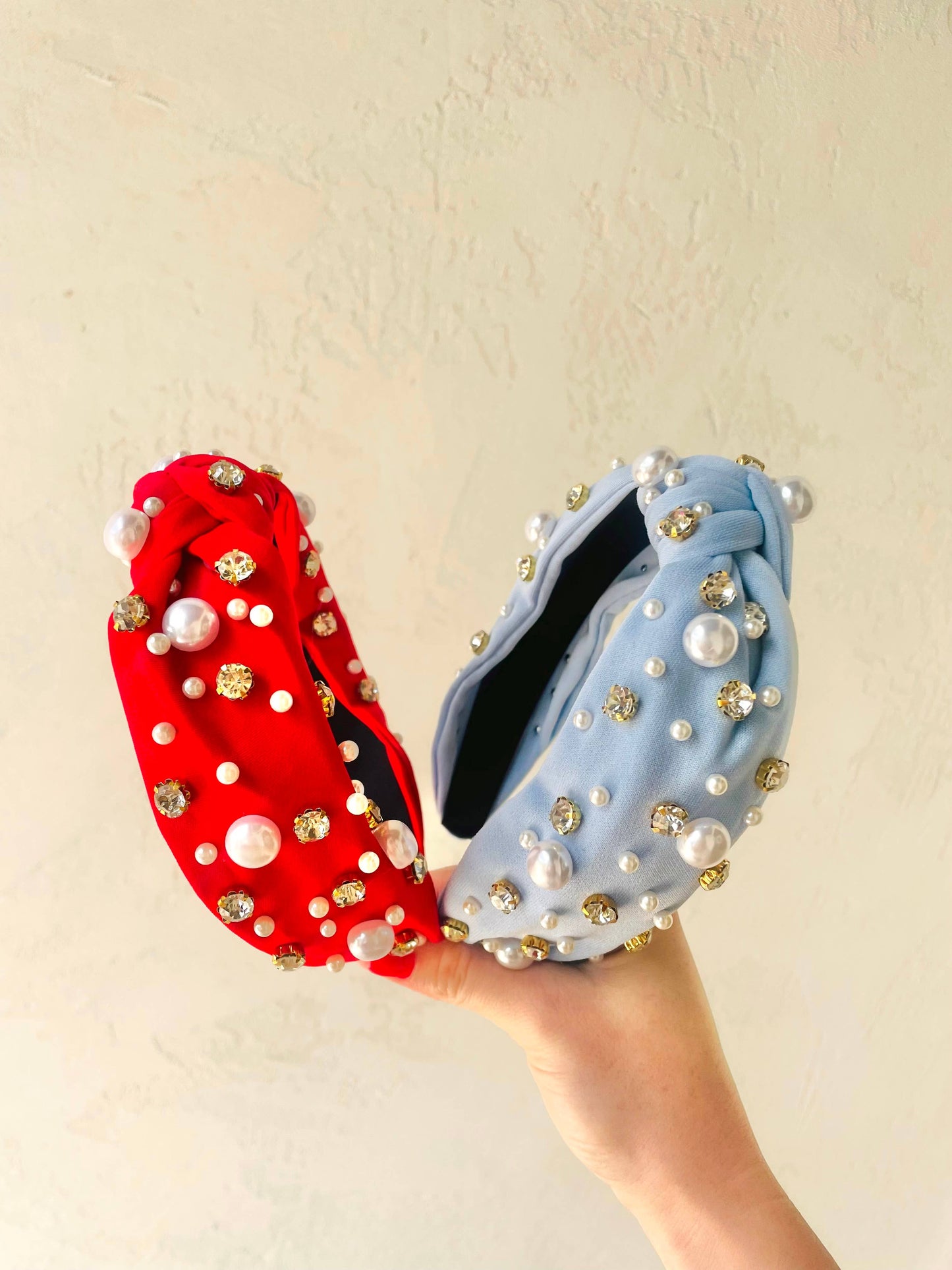 Pearl & Rhinestone Embellished Knot Top Headbands