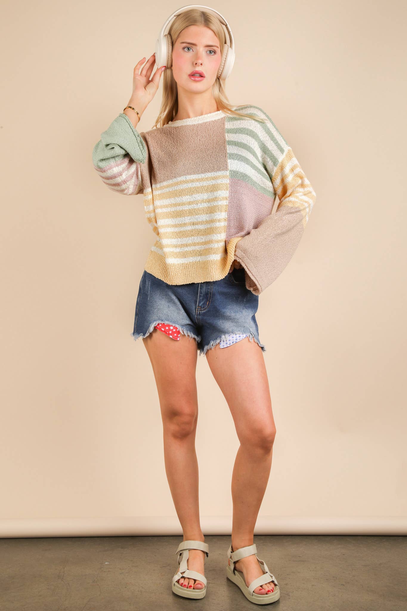 Oversized Color Block & Stripe Knit Sweater Top