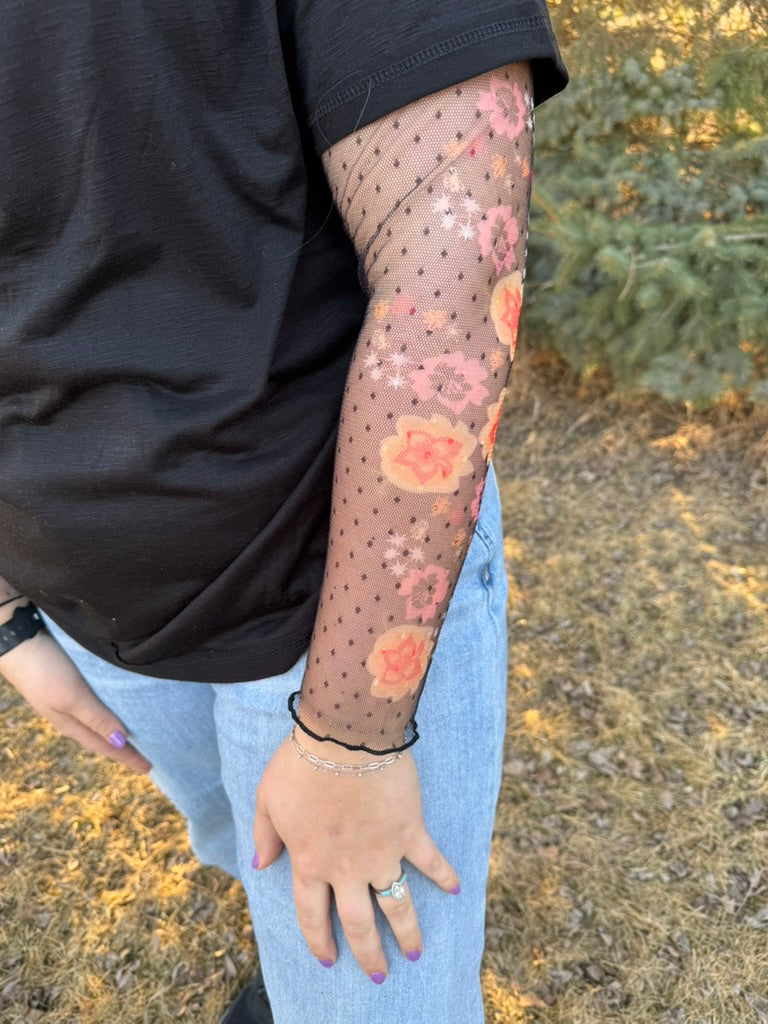 Midnight Bloom Mesh Sleeve Top