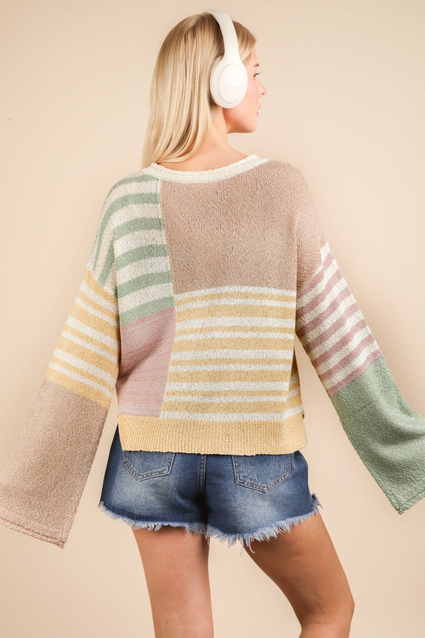 Oversized Color Block & Stripe Knit Sweater Top
