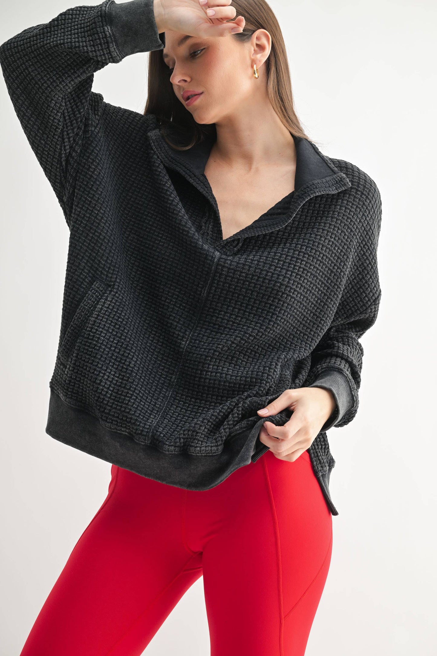 Chunky Waffle Mineral Wash Collared Sweater