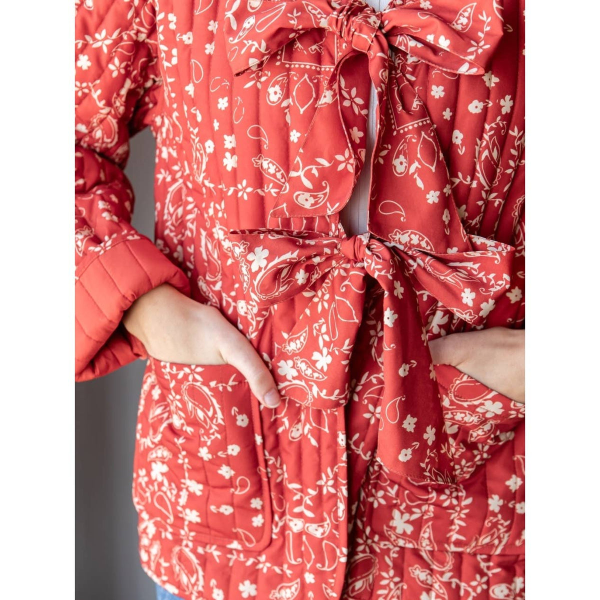Quilted Oversize Jacket with Front Ribbon Tie