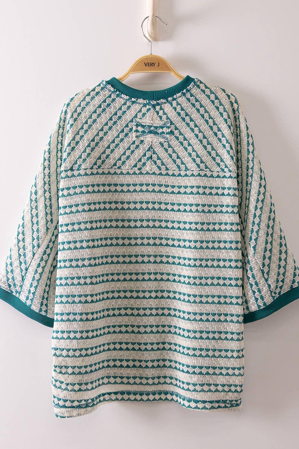 Green Textured Stripe Knit Top