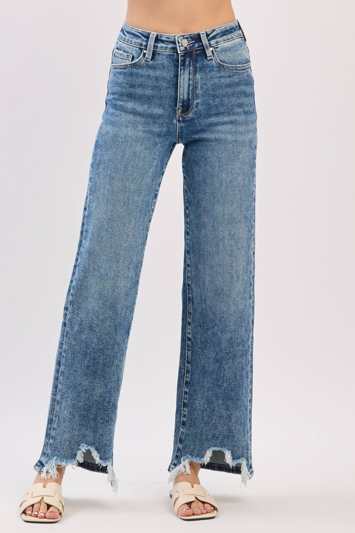 Petra HIGH RISE SLIM WIDE LEG W/ DESTROYED HEM JEANS