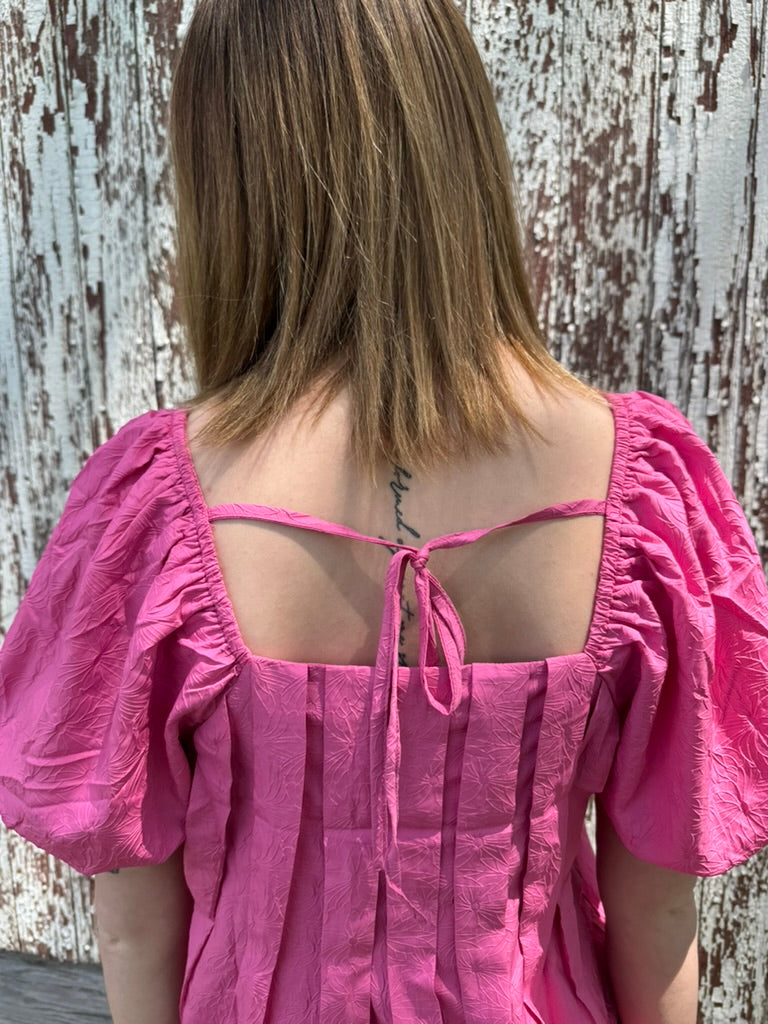 Pink Puff Sleeve Mini Dress