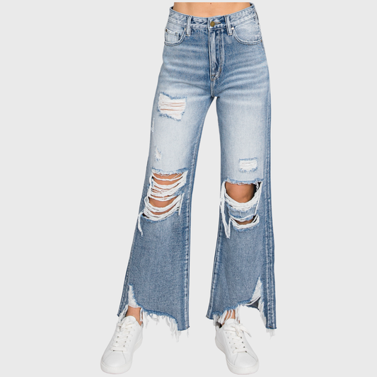 DISTRESSED HIGH RISE RIGID VINTAGE CROPPED FLARE