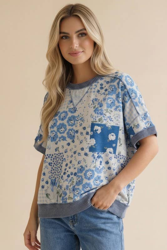 Floral Patchwork Top With Triangle Detail
