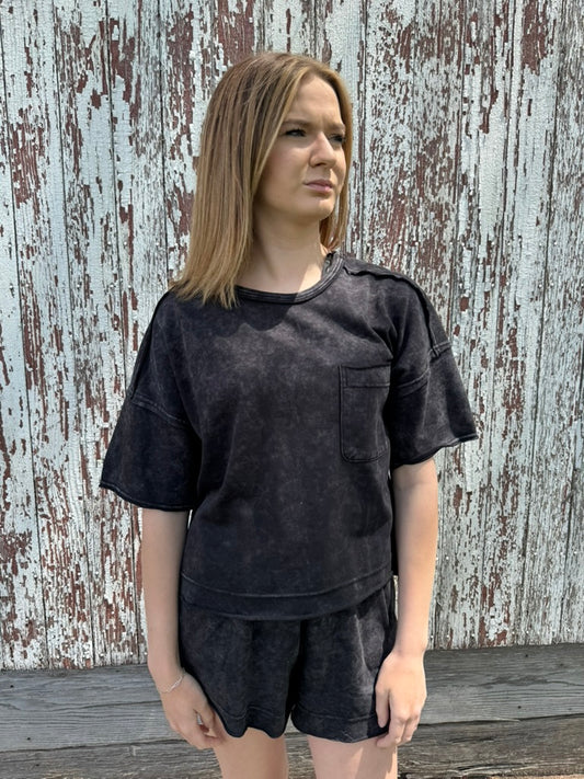 Black Mineral Washed Comfy Set