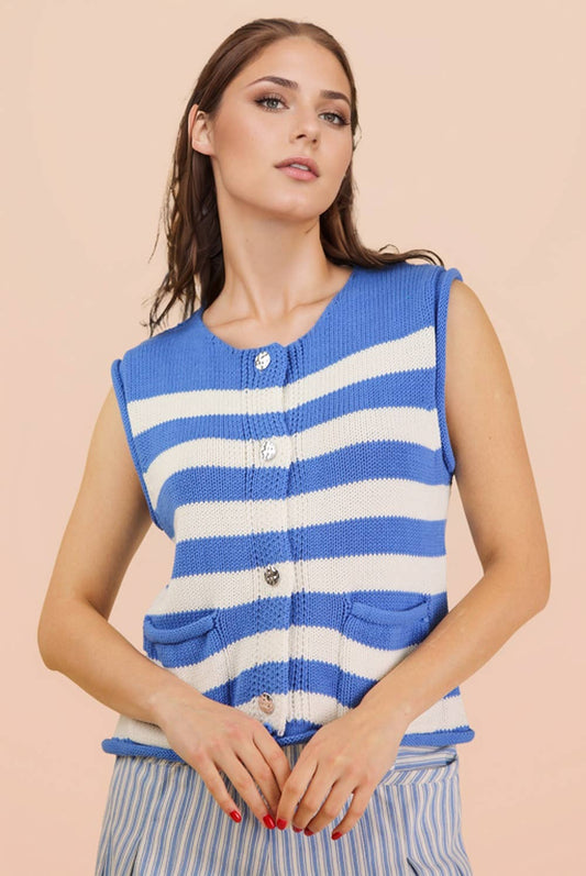 Stripe Button Down Knit Sweater Top