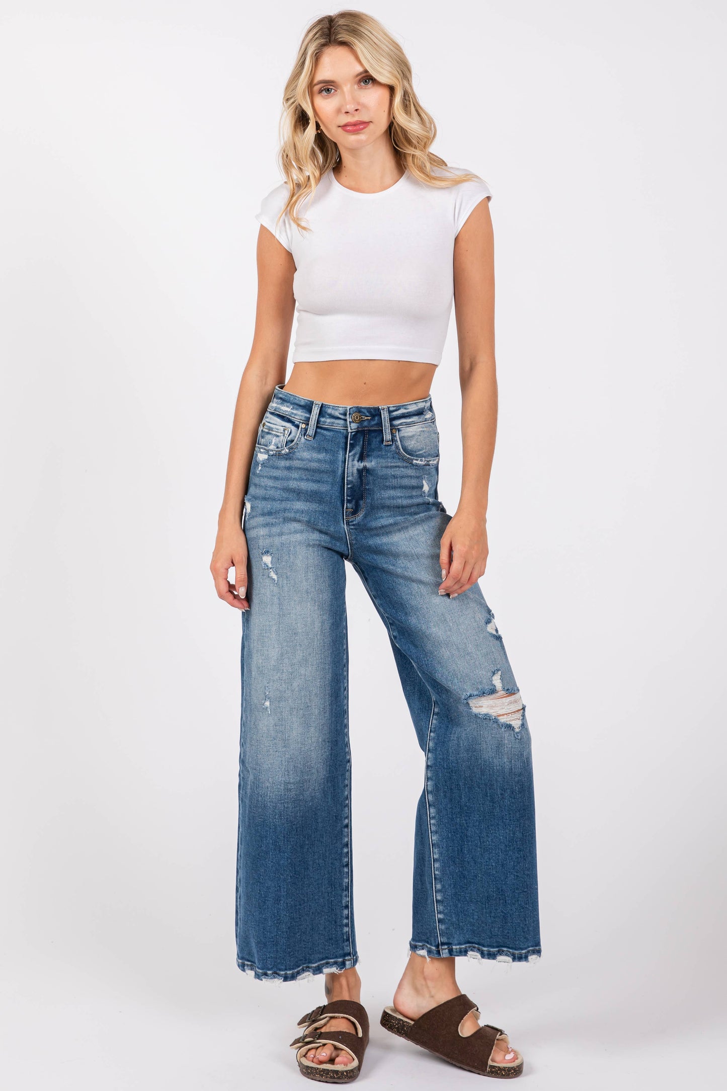 WIDE DESTROYED HIGH RISE RELAXED CROPPED WIDE LEG