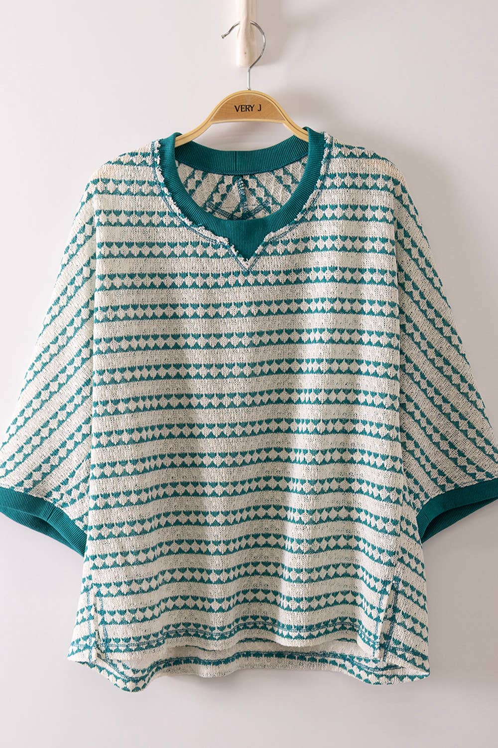 Green Textured Stripe Knit Top