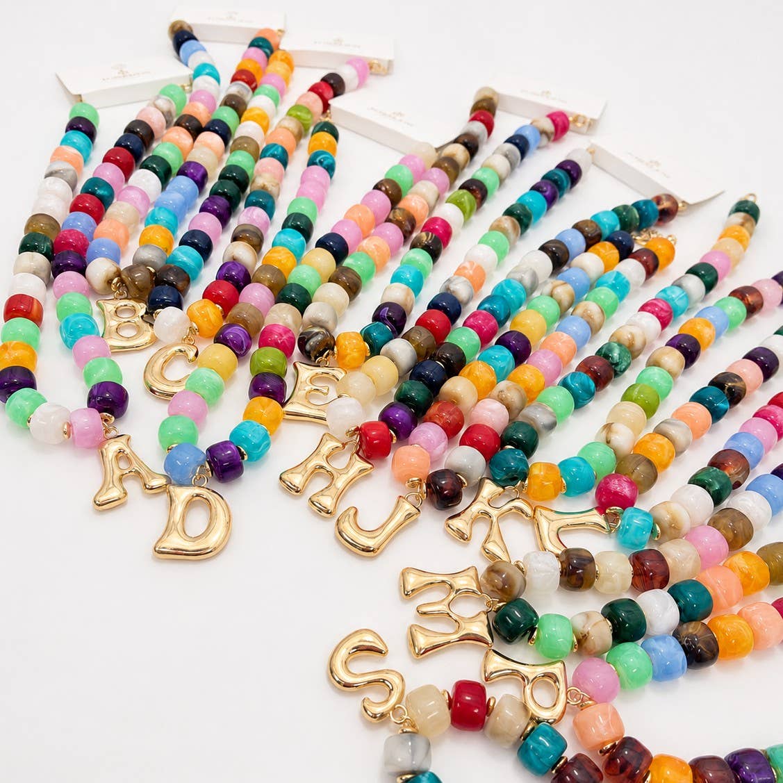 Multi Chunky Beaded Initial Charm Necklace Set