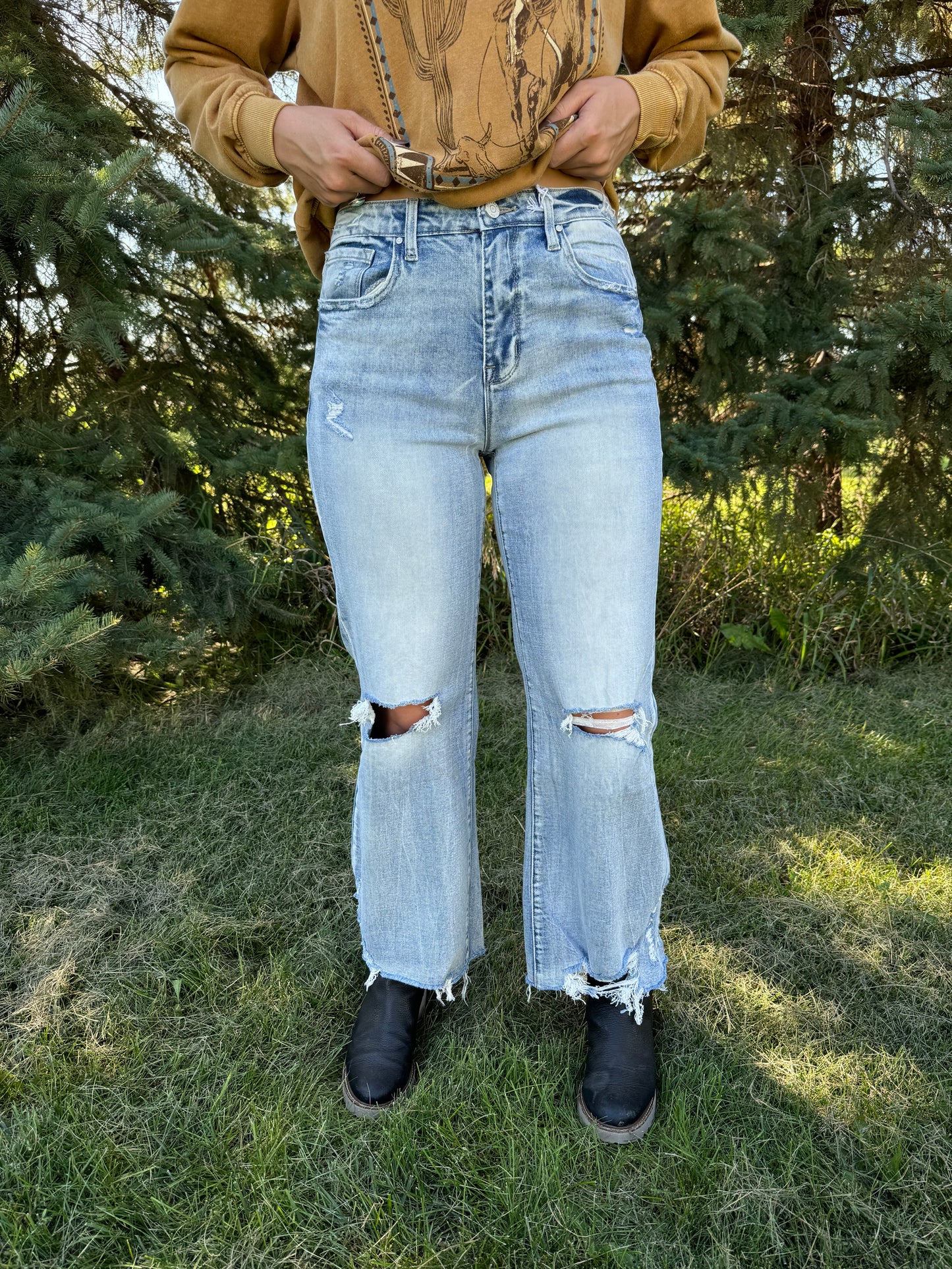 Distressed High Rise Comfort Vintage Flare Jeans