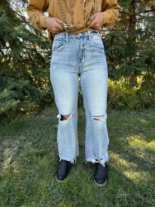 Distressed High Rise Comfort Vintage Flare Jeans