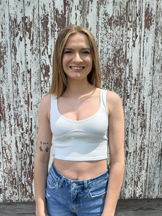 White Seamless Ribbed Tank