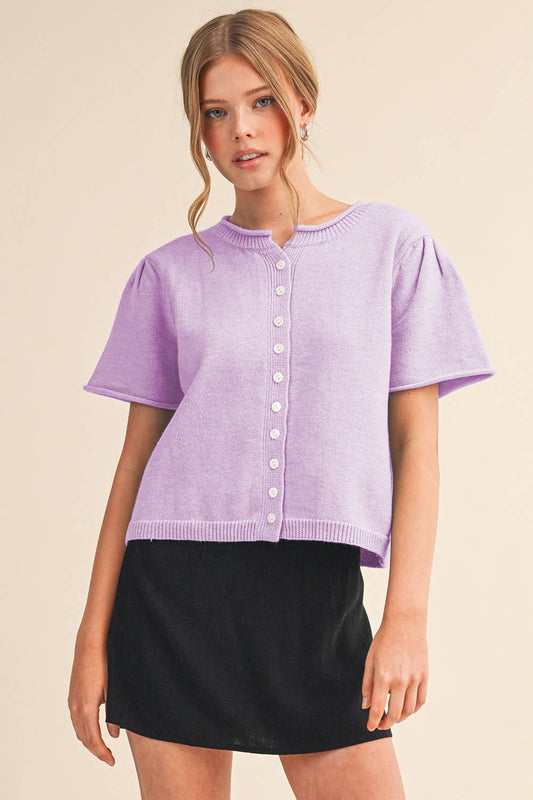 LAVENDER SHORT SLEEVE SWEATER CARDIGAN