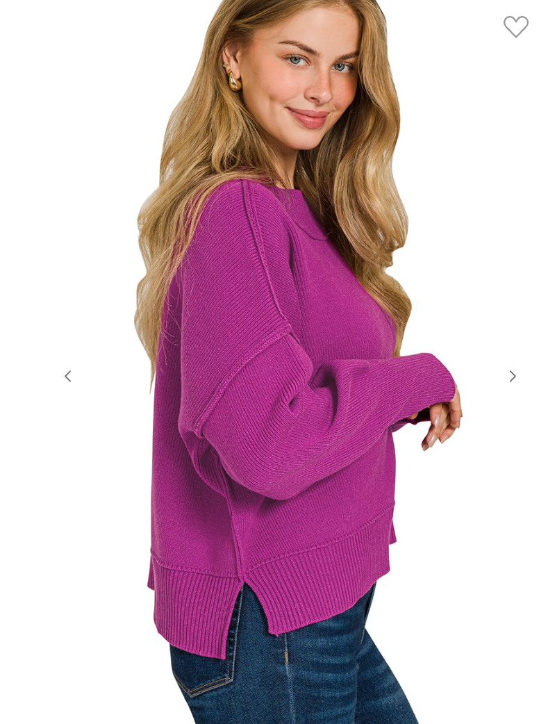 Plum Wide Neck Band Drop Shoulder Sweater
