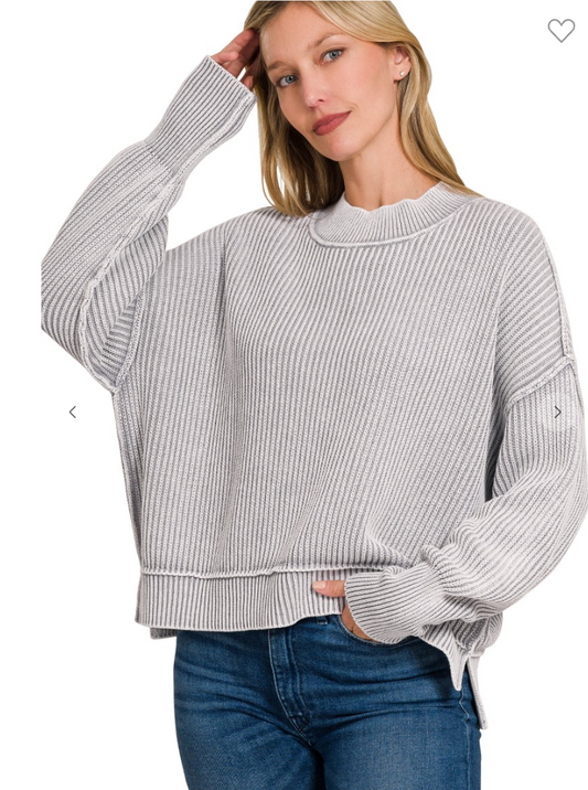 Sleet Washed Side Slit Oversized Cropped Sweater