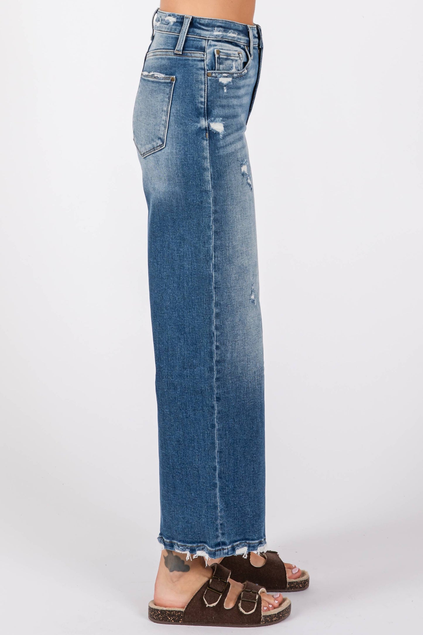 WIDE DESTROYED HIGH RISE RELAXED CROPPED WIDE LEG