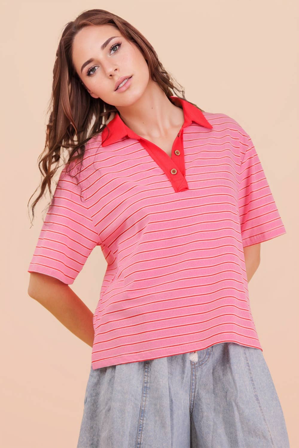 Pink & Red Striped Top