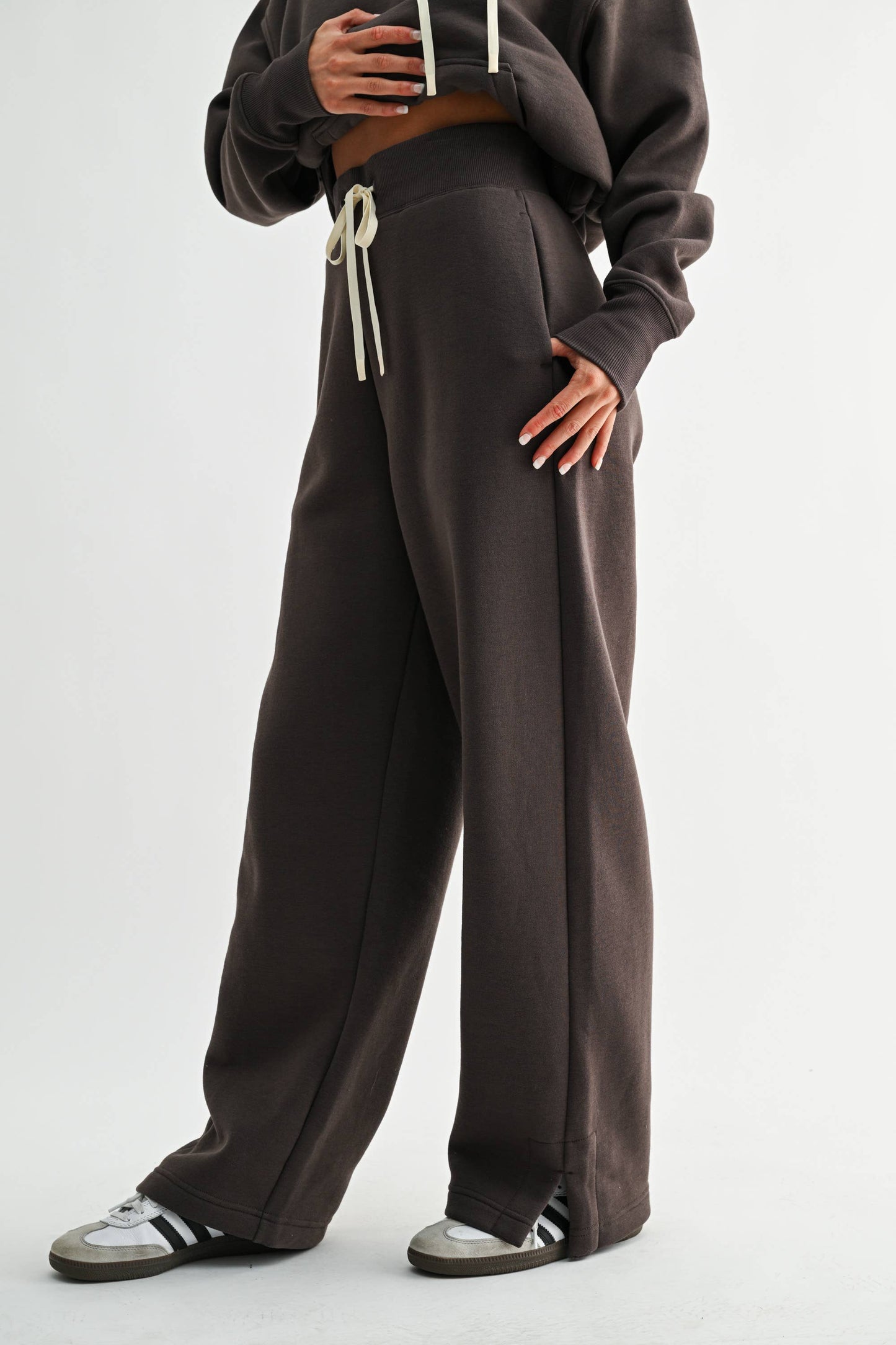 Espresso Wide Leg Fleece Pants