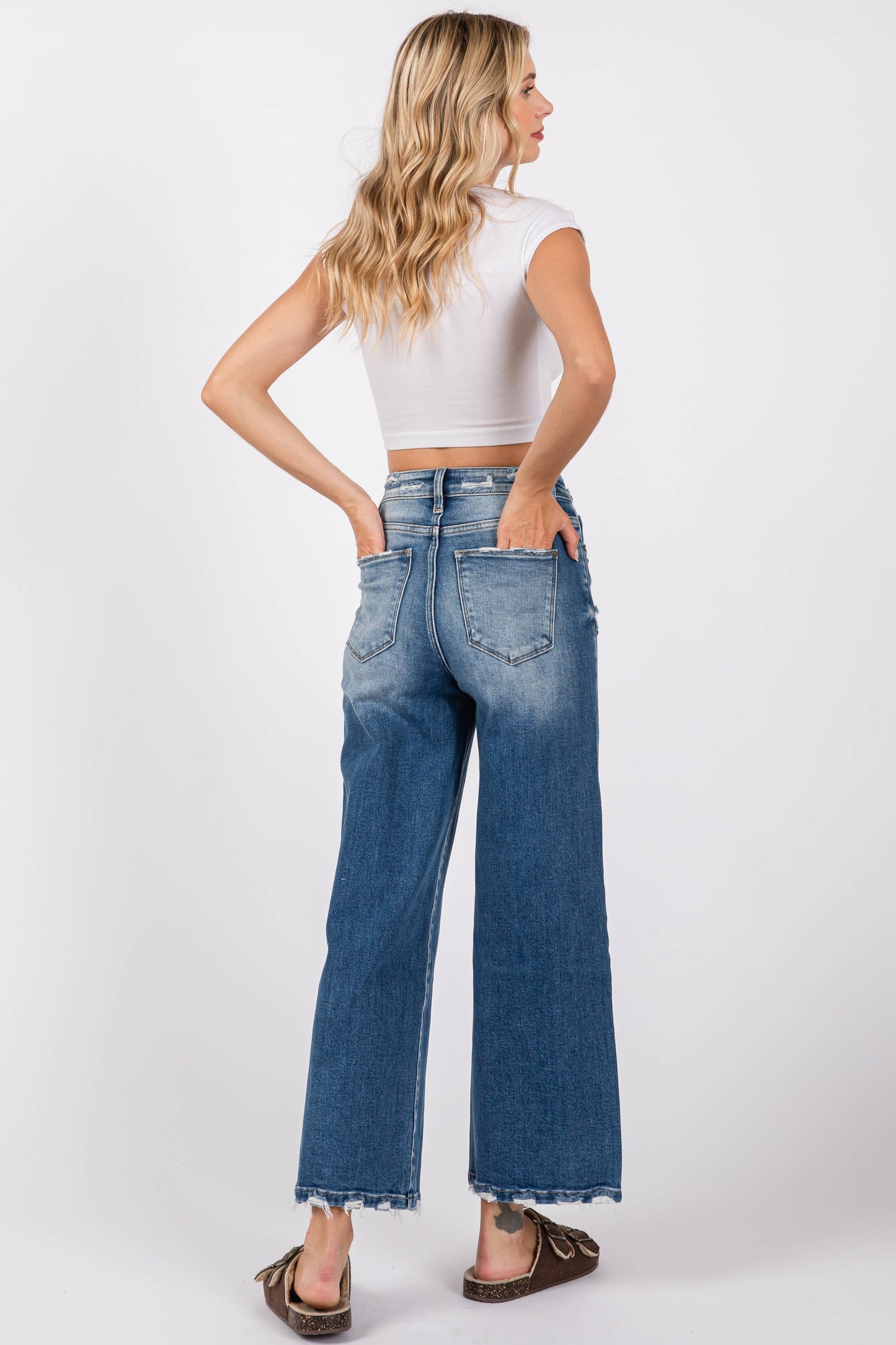 WIDE DESTROYED HIGH RISE RELAXED CROPPED WIDE LEG